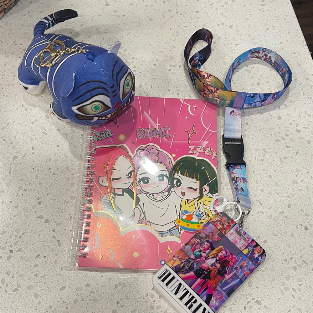 K Pop Demon Hunters Derpy Keychain, Huntrix Notebook with lanyard and ID holder